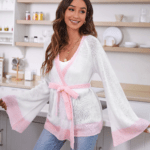 Contrast Trim Raglan Sleeve Belted Cardigan