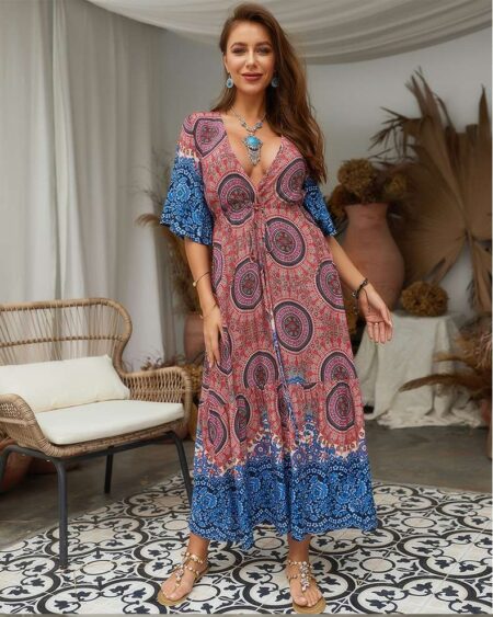 Deep V-neck Viscose Maxi Dress